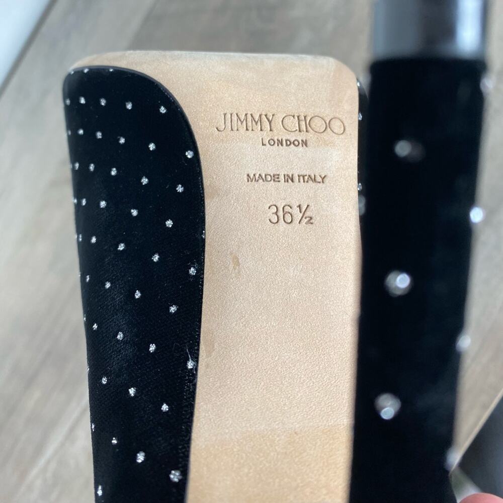 Jimmy Choo Romy 100 Silver Glitter Spotted BlackVelvet Pointy Toe Pumps Sz 6.5 - Picture 14 of 14